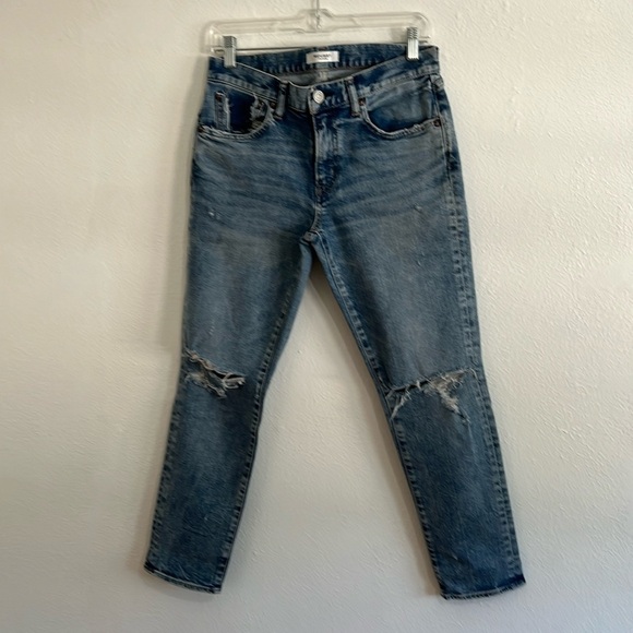 Authentic Moussy  Women's Jeans SZ 28 Mid Rise Light Wash Cropped Raw Edge Japan - Picture 1 of 14